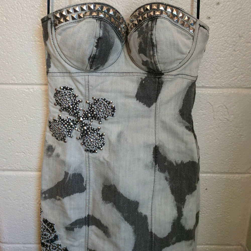 💋 GUESS Gray Denim Handmade Limited Ed. dress 9 RARE 💋 - Picture 2 of 5